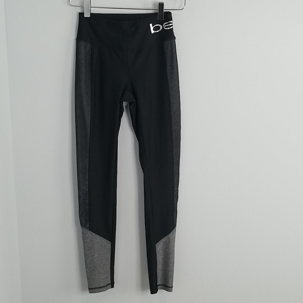 BEBE SPORT Black Mesh Stripe Leggings XS LOGO